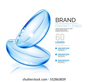 Vector eye contacts lenses ad template, packaging and product ads design, concept isolated on white