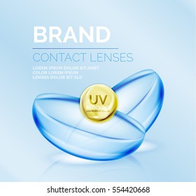 Vector eye contacts lenses ad template, packaging and product ads design