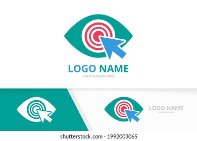 Vector eye and cursor logo combination. Unique click logotype design template.