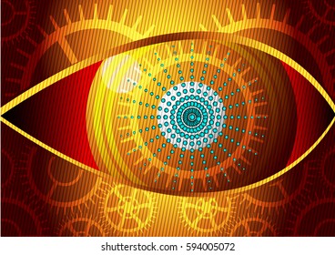 Vector eye design concept curved lines and gear gold background