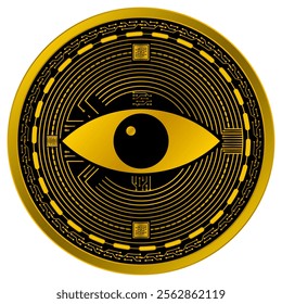 Vector of Eye Digital Currency in gold and black colors on a white background.