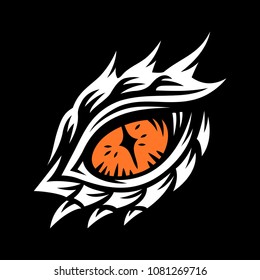 Vector eye of a dragon and beast - illustration, print, emblem design on a black background.