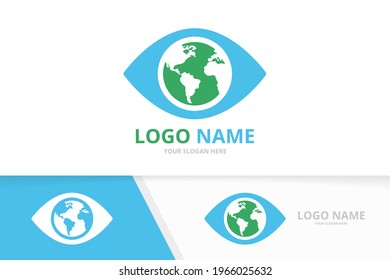 Vector eye and earth logo combination. Unique world logotype design template.