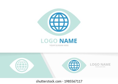 Vector eye and globe logo combination. Unique world logotype design template.