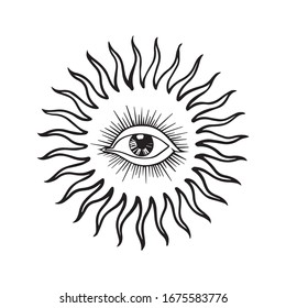 Vektorillustration-Optik-Design, Tätowierung, Sonnensymbol