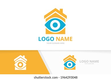 Combinación de ojos vectoriales y logotipo de la casa. Plantilla de diseño de logotipo único para el hogar.