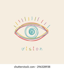 Vector eye icon. Hand drawn logo design template. Simple color illustration for print, web