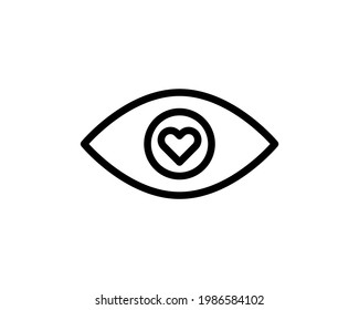 Vector Eye icon with heart symbol. Lovely eye icon. Love symbol . Outline heart icon in eye isolated on white.