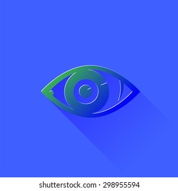 Vector Eye Icon Isolated on Blue Background. Eye Symbol. Long Shadow