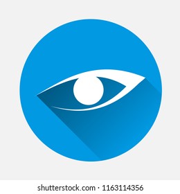  Vector Eye icon on blue background. Flat image eye with long shadow. Layers grouped for easy editing illustration. For your design.