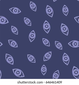 Vector Eye Icon Seamless Pattern on Blue Background