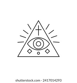 Vector eye icon in a triangle on a white background. All-seeing eye. Sign, symbol, icon.