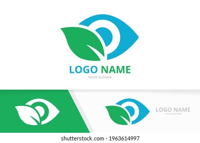 Vector eye and leaf logo combination. Unique organic vision logotype design template.