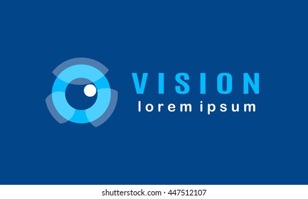 Vector Eye Logo on blue background, editable business card