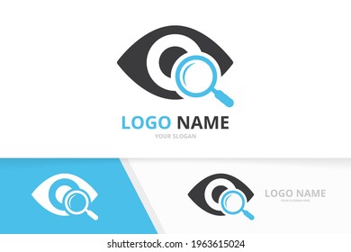 Vector eye and loupe logo combination. Unique search vision logotype design template.