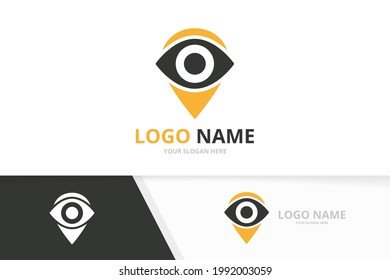Vector eye and map pointer logo combination. Unique vision logotype design template.