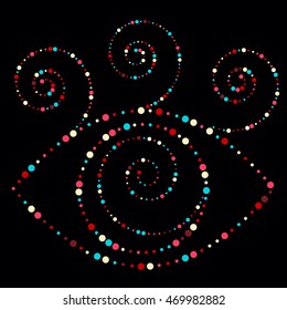 Vector eye pattern of colored circles on a black background