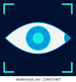 Vector Eye Scan Flat Icon Isolated On Dark Background. Biometric Technology Identification By Eye. Health Check Up Web Graphics