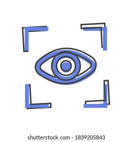 Vector eye scan icon  cartoon style on white isolated background.