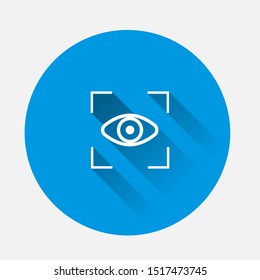 Vector eye scan icon on blue background. Flat image with long shadow.