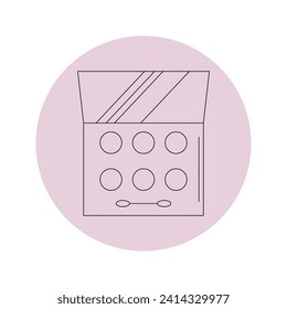 Vector eye shadow palette icon on a pink circle on a white background.