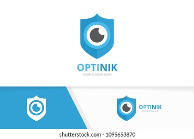 Vector eye and shield logo combination. Optic and security symbol or icon. Unique vision and guard logotype design template.