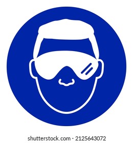 Vector Eye Vision Protection Flat Icon. Mandatory Sign Safety Googles Icon Isolated On White Background. Industrial Warning Web Graphics