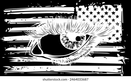 vector eye in white line on black background