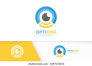 Vector eye and wifi logo combination. Optic and signal symbol or icon. Unique vision and radio logotype design template.
