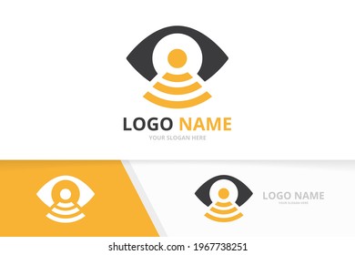 Vector eye and wifi logo combination. Unique internet logotype design template.