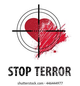 Vector. With an eye and wounded hearts and with the words "Stop terror".