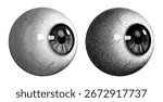 Vector eyeball illustration set with halftone dithering effect. Vintage print style