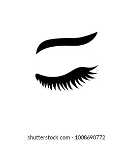 Vector eyelash with eyebrow. Lash icon. Close eye. Vector illustration isolated on white background.