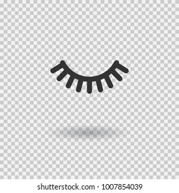 Vector eyelash. Lash icon. Close eye with shadow. Vector illustration isolated on transparent background.