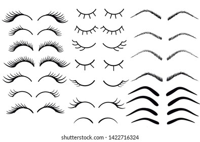 vector eyelashes. Eyebrows and eyelashes collection. Vector eyebrows - Illustration lashes