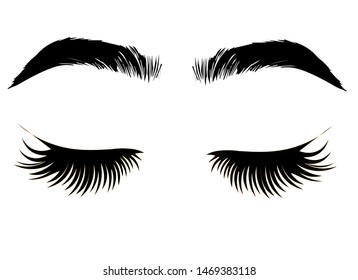Vector eyelashes with eyebrows. Eyelash icon. Closed eyes