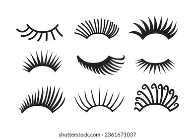 Vector eyelashes set. Closed and opened eyes. Icon set. Cute design.