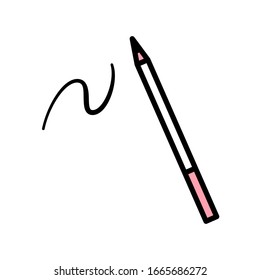 Vector eyeliner icon with black stroke, white and pink fill. Eye pencil leaves a black strokes on a white background