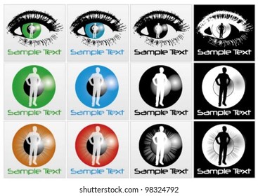 Vector eyes in different colors, with text