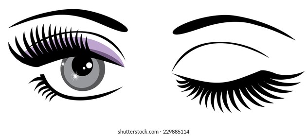 vector eyes with make up and long lashes winking