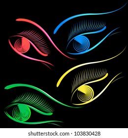 Vector eyes on a black background. eps 8