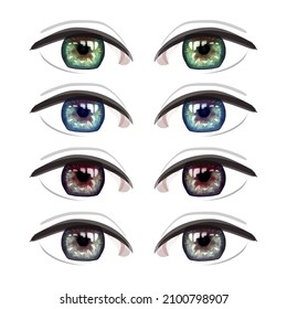Vector eyes set isolated on white background. Green, blue, brown and gray eye iris collection eps10