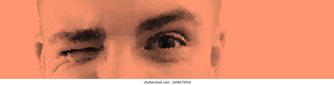 Vector Eyeses in Halftone style, human face stylized design element, black and orange colors