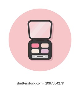 vector eyeshadow illustration, flat decorative cosmetics icon for eyes in pink circle. compact eyeshadow with mirror. logo of cosmetic products. beauty concept