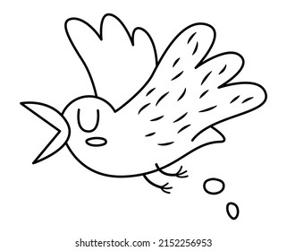 Vector F Black And White Lying Seagull Icon. Cute Line Pooping Sea Bird Illustration. Funny Outline Pirate Party Element For Kids. Sea Gull Picture Or Coloring Page Isolated On White Background
