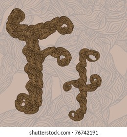 vector "F" letter of oak  tree wooden texture on seamless wooden background