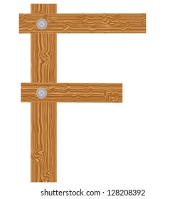 Vector "F" letter of wood pattern tightened with screw alphabet