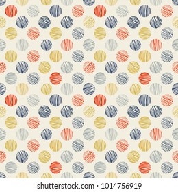 Vector fabric circles abstract seamless pattern background with hand drawn elements