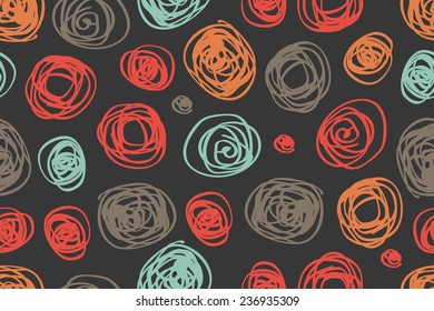 Vector fabric circles abstract seamless pattern background  with hand drawn elements