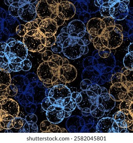 Vector fabric circles abstract seamless pattern background with hand drawn elements Watercolor soap bubbles. Vector pattern